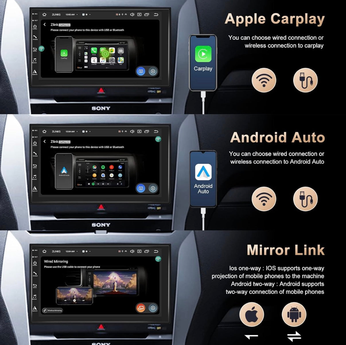 Autoradio 2 din 4G+64G 8 Core 4G Android Autoradio 2 Din con Wireless Carplay Android Auto GPS Navi  ventola posteriore WiFi 7 Pollici Autoradio con Mirror Link Bluetooth FM/AM/RDS+ Canbus Quasquai Nissan j10