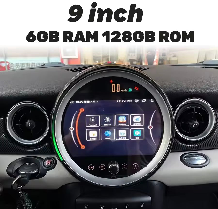 Mini r56 | 9” Pollici - Mascherina 8/128GB Inclusa - Autoradio 2 Din Android Auto + Carplay / Stereo Touch  | Navigatore GPS + Bluetooth + Wifi