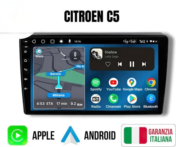 Citroen c5 2009>| 9 Pollici - Mascherina Inclusa - Autoradio 2 Din Android Auto + Carplay / Stereo Touch 2/64gb | Navigatore GPS + Bluetooth + Wifi