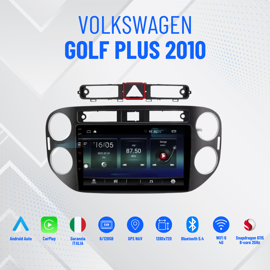 Golf plus 2010| 9 Pollici - Mascherina Inclusa - Autoradio 2 Din Android Auto + Carplay / Stereo Touch 4/64GB | Navigatore GPS + Bluetooth + Wifi