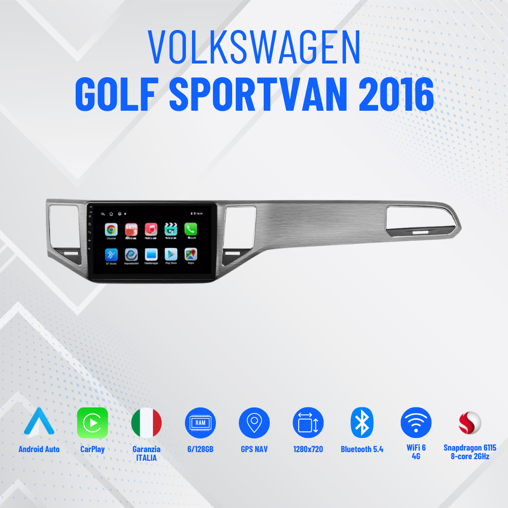 Golf sportvan 2016 | 9 Pollici - Mascherina Inclusa - Autoradio 2 Din Android Auto + Carplay / Stereo Touch 2/32gb | Navigatore GPS + Bluetooth + Wifi