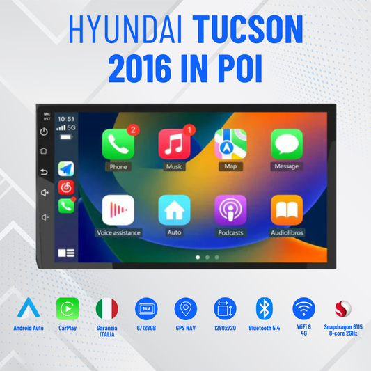 Hyundai Tucson 2016 in poi 7" pollici | Mascherina Inclusa - Autoradio 2 Din Android auto + Carplay 4-64GB