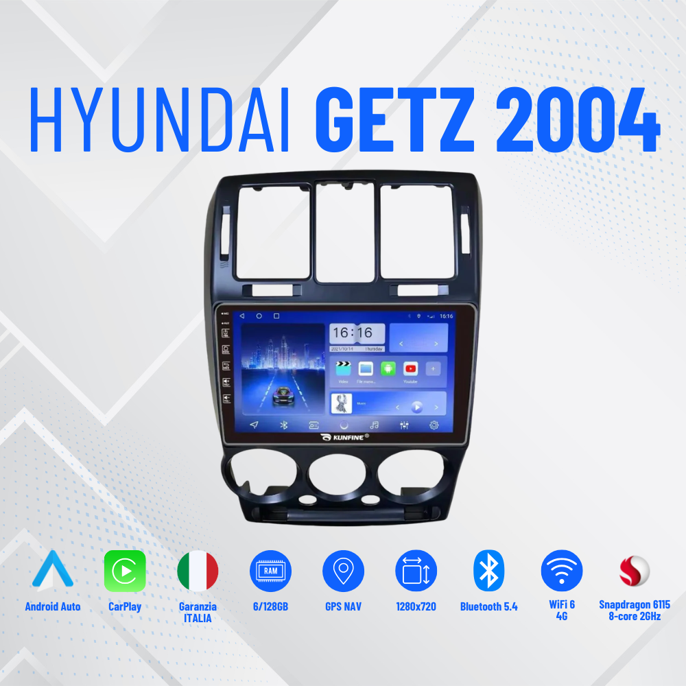 Hyundai getz  2004
 9” Pollici - Mascherina Inclusa - Autoradio 2 Din Android Auto + Carplay / Stereo Touch| Navigatore GPS + Bluetooth + Wifi