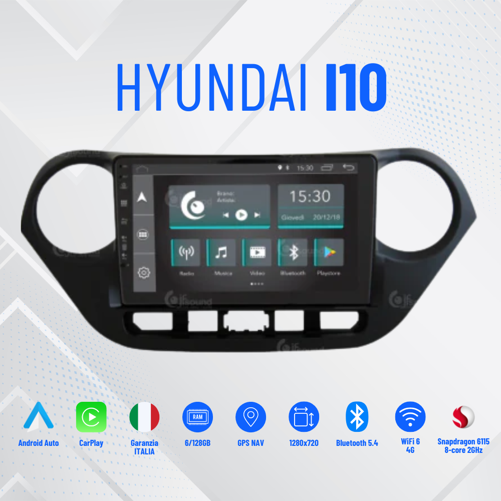 Hyundai i10 9 Pollici - Mascherina Inclusa - Autoradio 2 Din  8-256Gb- KIT Completo Per L'installazione INCLUSO - Android Auto + Carplay / Classe B Stereo Touch 2/64gb | Navigatore GPS + Bluetooth + Wifi + USB