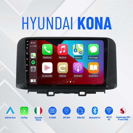 Hyundai kona | 9 Pollici - Mascherina Inclusa - Autoradio 2 Din Android Auto + Carplay / Stereo Touch 2/64gb | Navigatore GPS + Bluetooth + Wifi