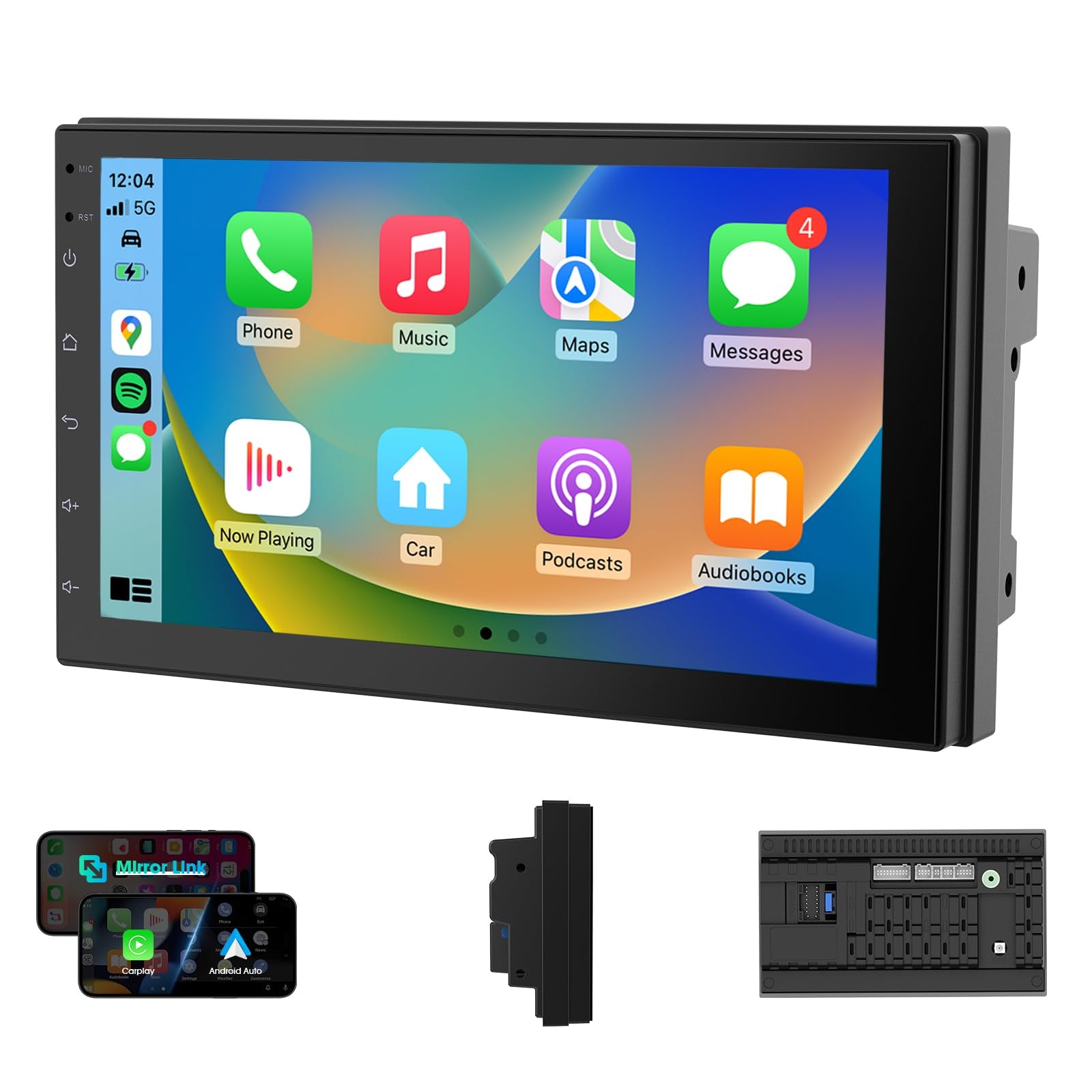 Autoradio 2 din 4G+64G 4-Core 4G Android Autoradio 2 Din con Wireless Carplay Android Auto GPS Navi  ventola posteriore WiFi 7 Pollici Autoradio CarPlay  Android auto +Bluetooth FM/AM/RDS retrocamera