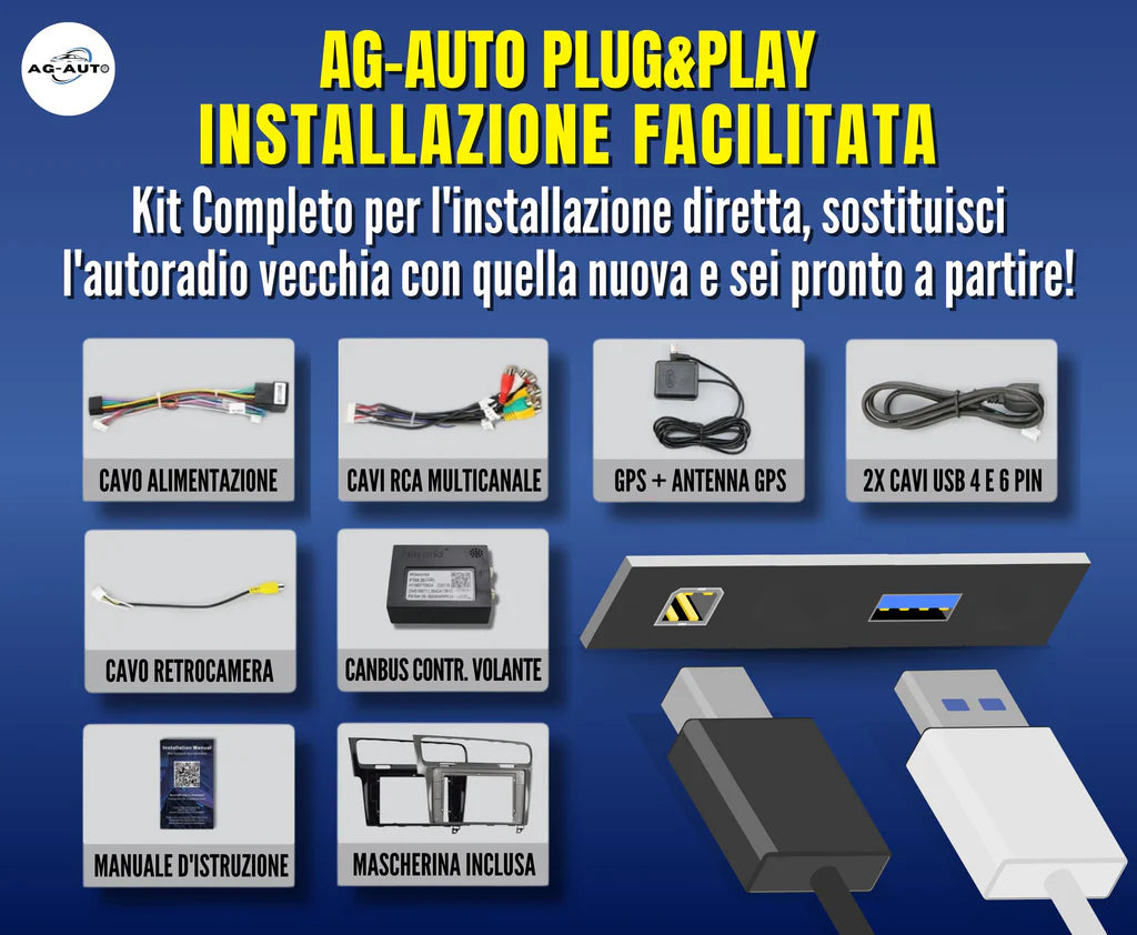 Volkswagen Golf 7 (2013/2019) | 9”pollici 4-64 GB - Mascherina Inclusa Autoradio 2 Din Android auto + Carplay / vw mk7 Stereo Touch | Navigatore GPS + Bluetooth + Wifi+canbas per recupero dei comandi al volante