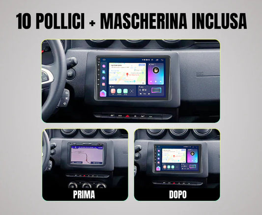 Dacia Duster 1&2 (2017/2020) | 10 pollici - Mascherina Inclusa Autoradio 2 Din Android auto + Carplay Stereo Navigatore Touch / Car Tablet Gps + Bluetooth + Wifi