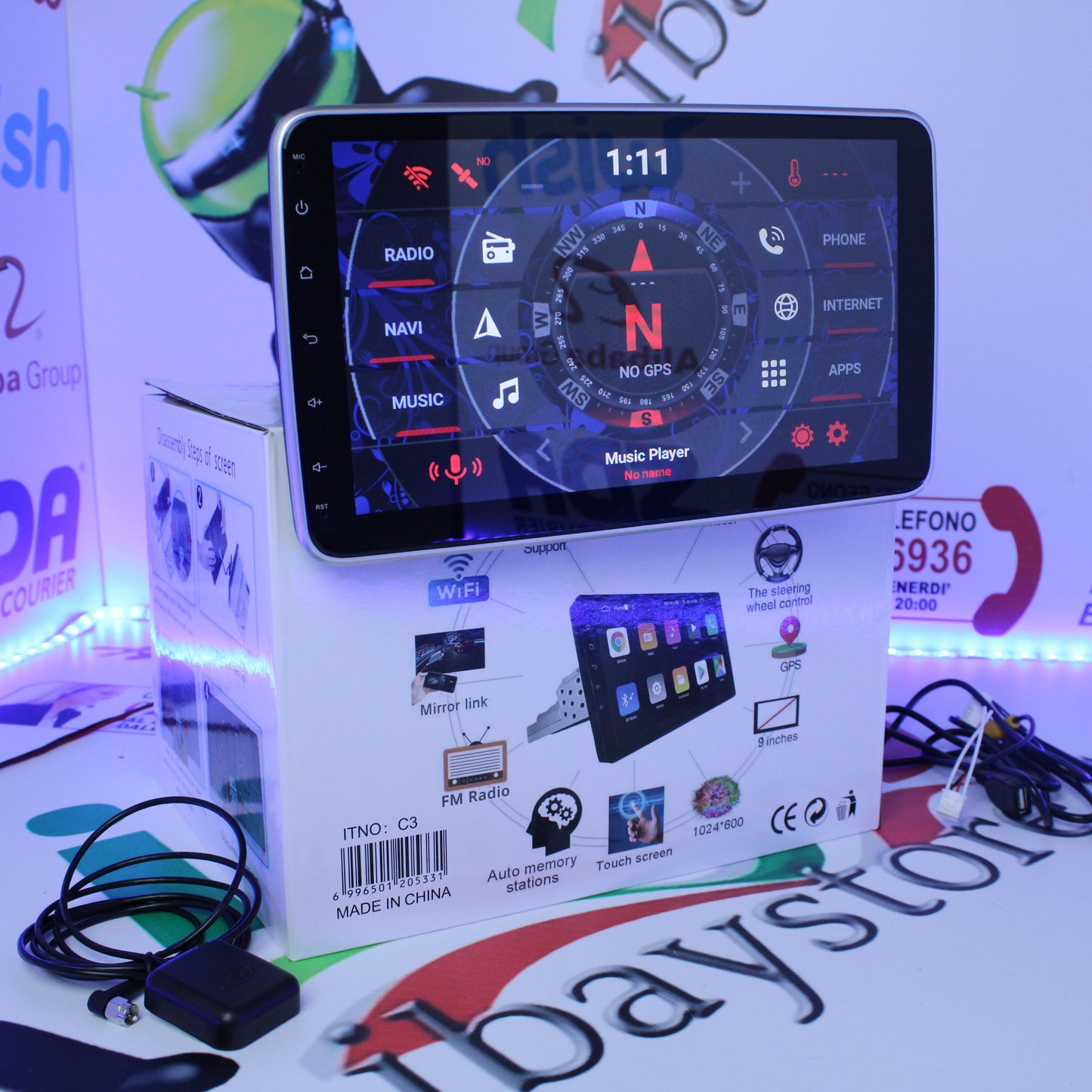 AUTORADIO 1Din 10"Pollici ESTRAIBILE, GPS, Navigatore, CARPLAY + ANDROID AUTO