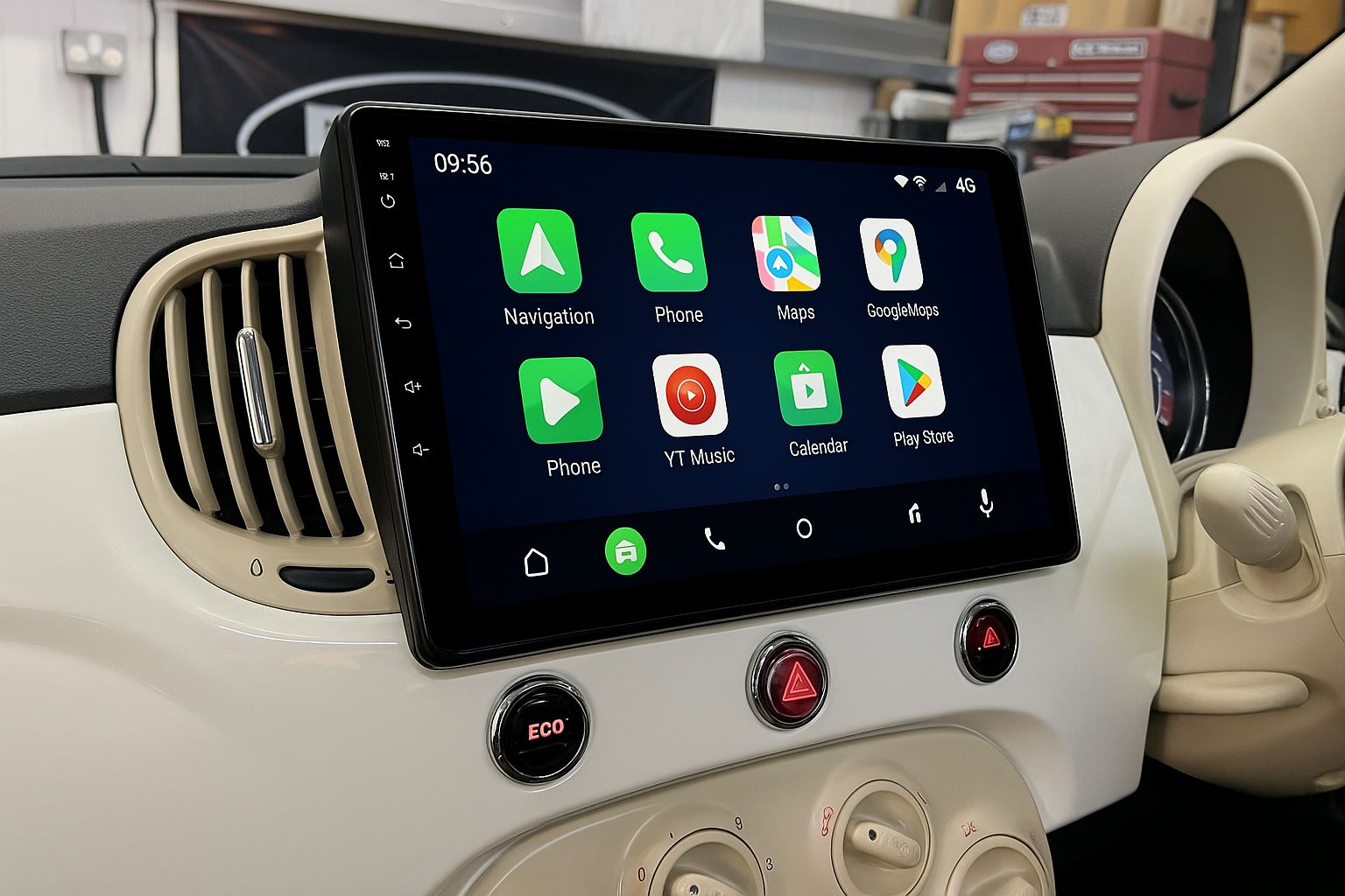 Fiat 500 /9” Pollici - Mascherina Inclusa - Autoradio 2 Din Android Auto + Carplay / Stereo Touch 6/128GB | Navigatore GPS + Bluetooth + Wifi Ventola raffreddamento