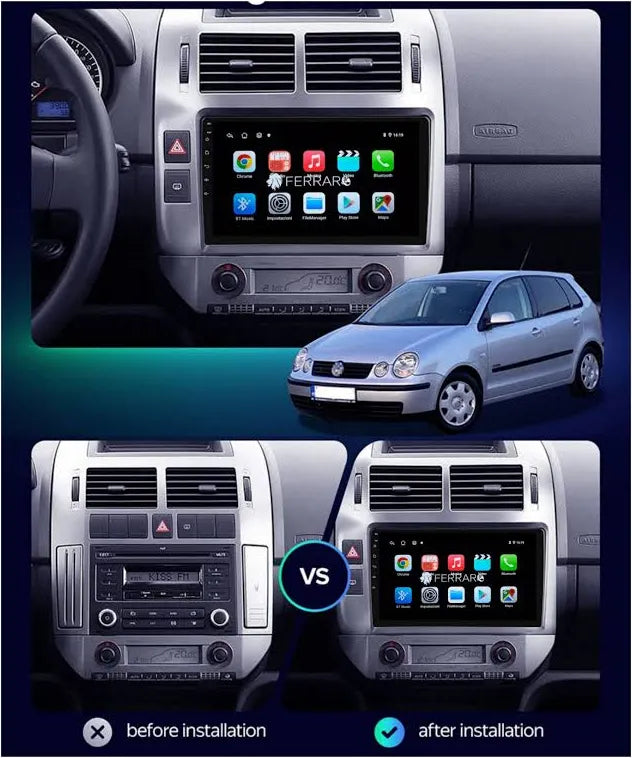 Polo anno 2002 | 9” Pollici - Mascherina Inclusa - Autoradio 2 Din Android Auto + Carplay / Stereo Touch  | Navigatore GPS + Bluetooth + Wifi
