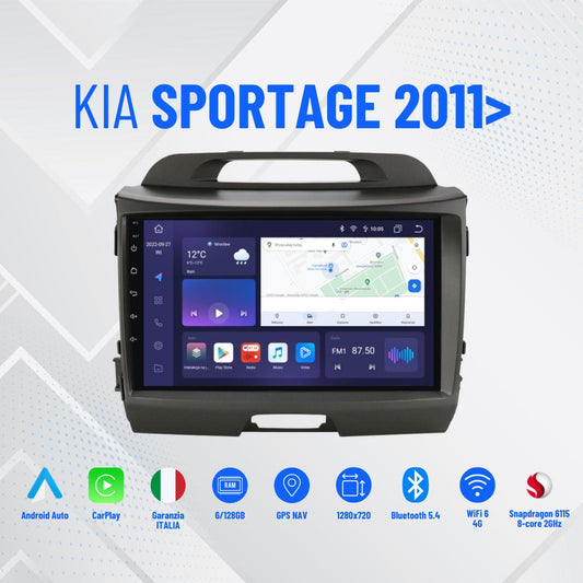 kia sportage 2011> | 9 Pollici - Mascherina Inclua- Autoradio 2 Din Android auto + Carplay / Stereo Touch 4/64GB | Navigatore GPS + Bluetooth + Wifi