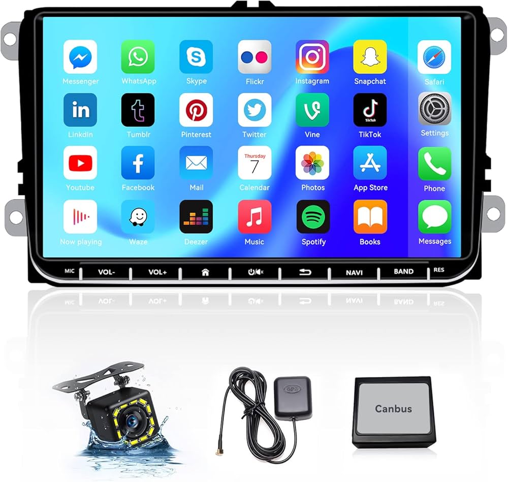 Autoradio Volkswagen -Golf5/4 Seat - Skoda schermo 9”  4-64GB CarPlay+Android auto Wi-Fi -Bluetooth - Mascherina Inclusa - Autoradio 2 Din Carplay / Stereo Touch  | Navigatore GPS + Bluetooth + Wifi