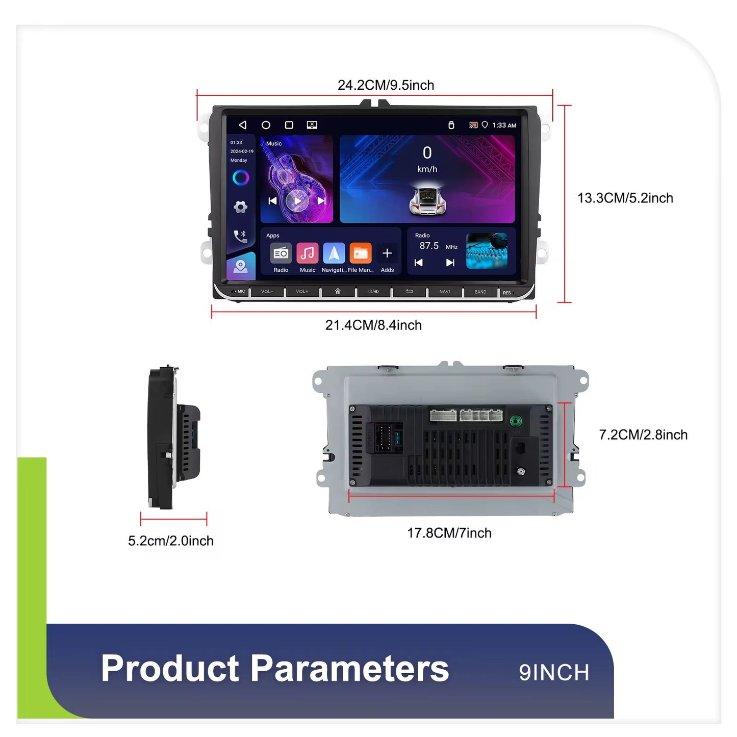 Autoradio Volkswagen -Golf5/4 Seat - Skoda schermo 9”  4-64GB CarPlay+Android auto Wi-Fi -Bluetooth - Mascherina Inclusa - Autoradio 2 Din Carplay / Stereo Touch  | Navigatore GPS + Bluetooth + Wifi