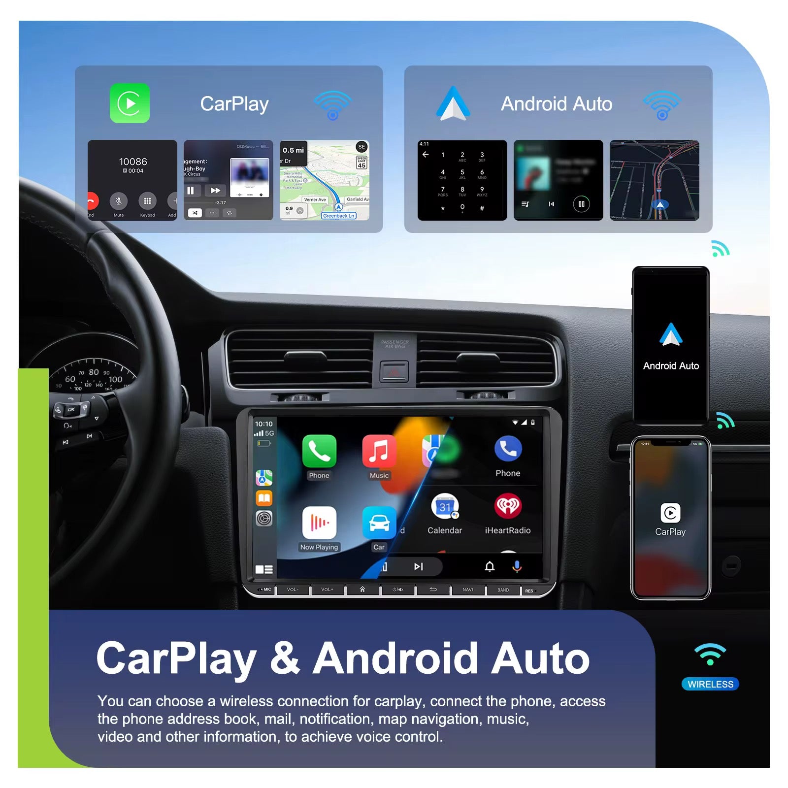 Autoradio Volkswagen -Golf5/4 Seat - Skoda schermo 9”  4-64GB CarPlay+Android auto Wi-Fi -Bluetooth - Mascherina Inclusa - Autoradio 2 Din Carplay / Stereo Touch  | Navigatore GPS + Bluetooth + Wifi
