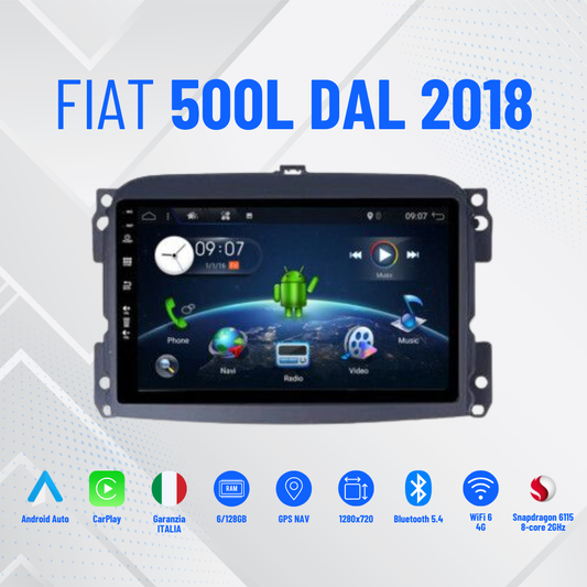 KIT AUTORADIO 4-64 GIGA FIAT 500L DAL 2018 BLUETOOTH, USB, centralina canbas per recupero dei comandi al volante