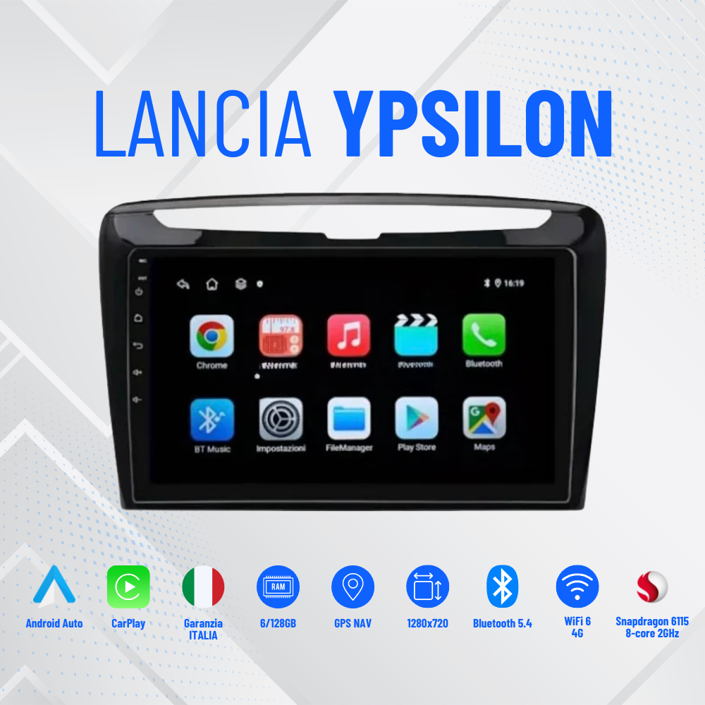 Lancia Ypslon | 9 Pollici - Mascherina Inclusa - Autoradio 2 Din Android Auto + Carplay / Stereo Touch 2/32gb | Navigatore GPS + Bluetooth + Wifi