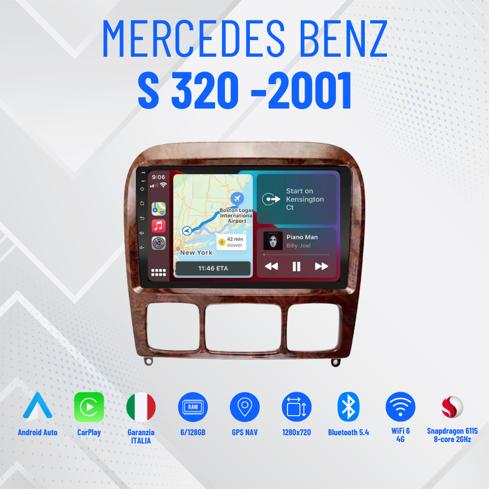 Mercedes S 320 -2001 CarPlay+Android auto Wi-Fi -Bluetooth - Mascherina Inclusa - Autoradio 2 Din Carplay / Stereo Touch  | Navigatore GPS + Bluetooth + Wifi