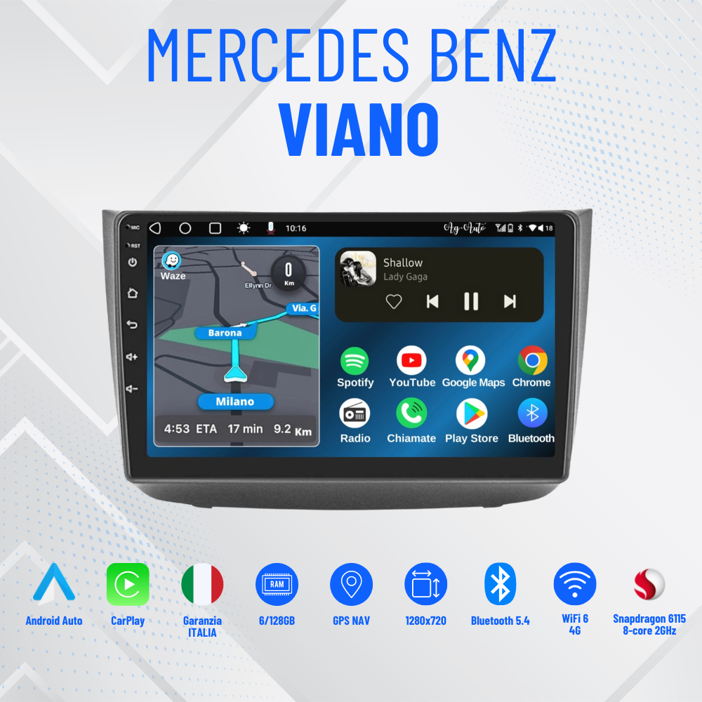 Mercedes Viano 9” Pollici - Mascherina Inclusa Autoradio 2 Din Android Auto + Carplay / Volkswagen Stereo Touch  | Navigatore GPS + Bluetooth + Wifi