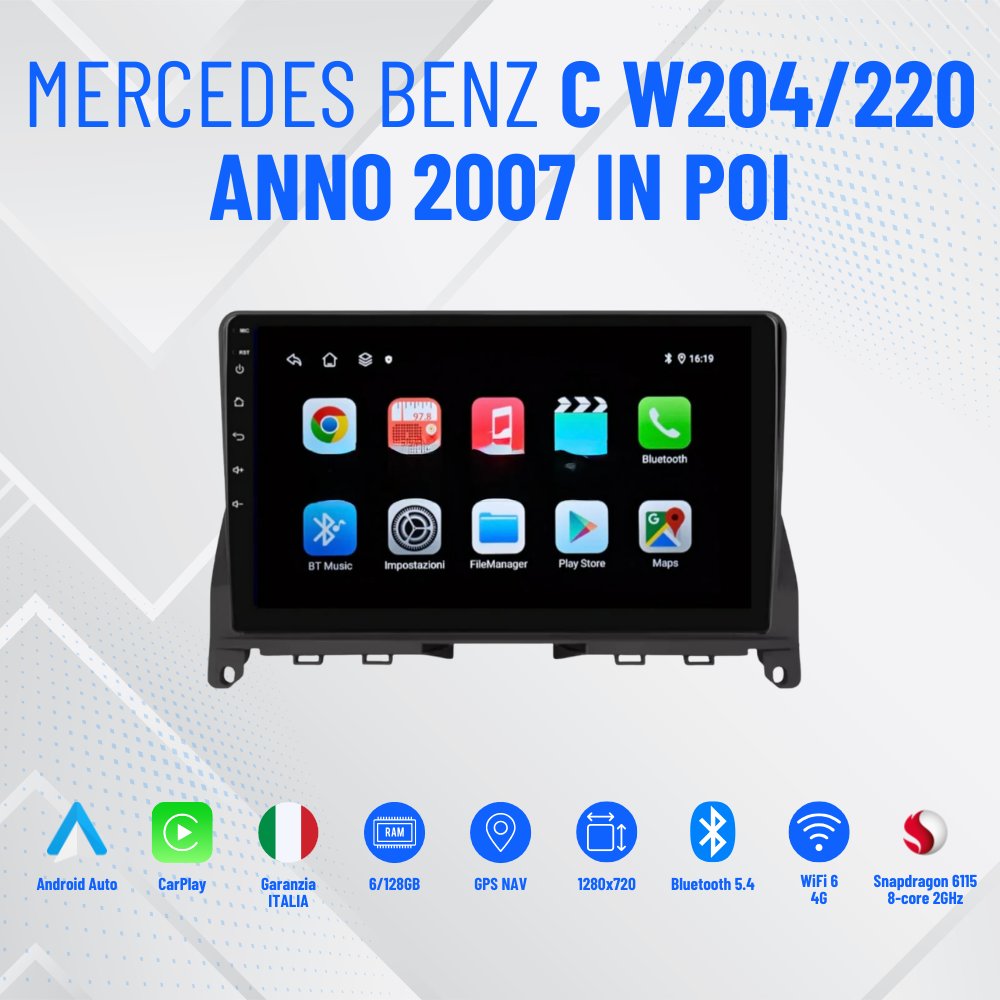 Mercedes classe c w204/220 anno 2007 in poi  | 9” Pollici - Mascherina Inclusa - Autoradio 2 Din Android Auto + Carplay / Stereo Touch  | Navigatore GPS + Bluetooth + Wifi
