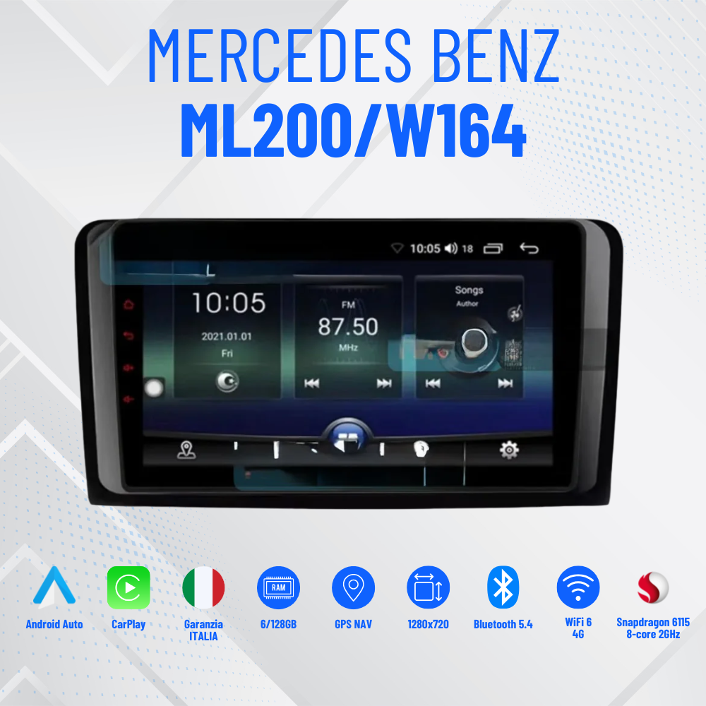 Mercedes ml200/w164 | 9 Pollici - Mascherina Inclusa - Autoradio 2 Din Android Auto + Carplay / Stereo Touch 2/32gb | Navigatore GPS + Bluetooth + Wifi