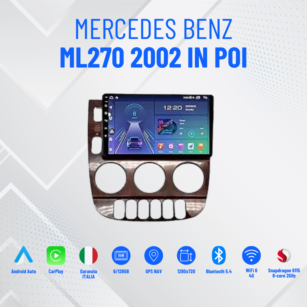 Mercedes ml270 2002 in poi | 9 Pollici - Mascherina Inclusa - Autoradio 2 Din Android Auto + Carplay / Stereo Touch 4/64GB | Navigatore GPS + Bluetooth + Wifi