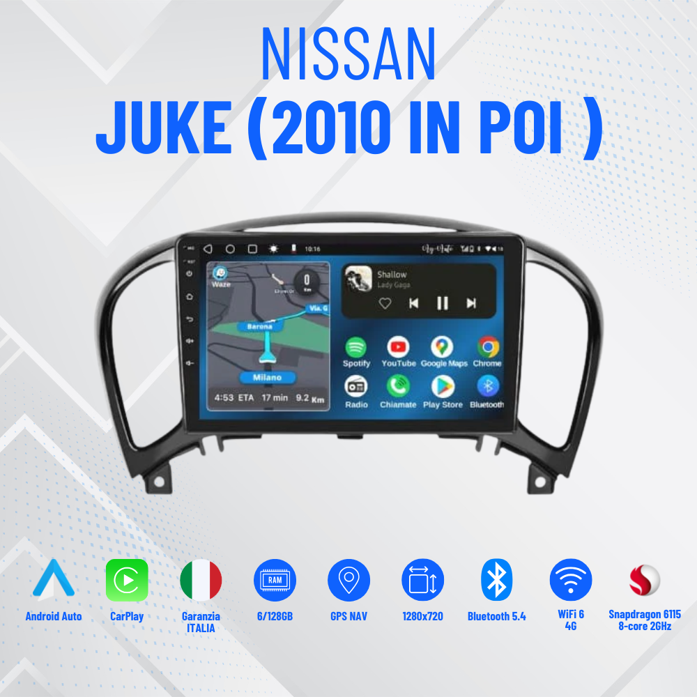 Nissan Juke (2010 in poi ) | 9 pollici - Mascherina Inclusa - Autoradio 2 Din Android auto + Carplay / Yf15 Stereo Touch 4/64GB| Navigatore GPS + Bluetooth + Wifi + microfono esterno