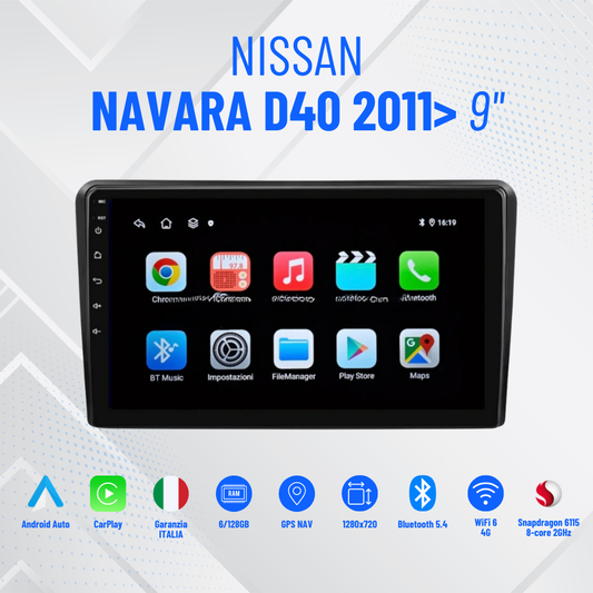 Nissan Navara d40 2011>9”CarPlay+Android auto Wi-Fi -Bluetooth - Mascherina Inclusa - Autoradio 2 Din Carplay / Stereo Touch  | Navigatore GPS + Bluetooth + Wifi