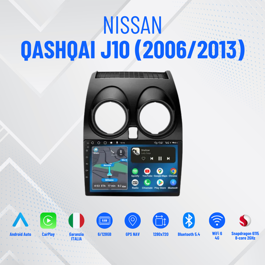 Nissan  Quasquai j10 (2006/2013) | 9 Pollici - Mascherina inclusa - Autoradio 2 Din Android auto + Carplay / Stereo Touch 4-64GB | Navigatore GPS + Bluetooth + Wifi