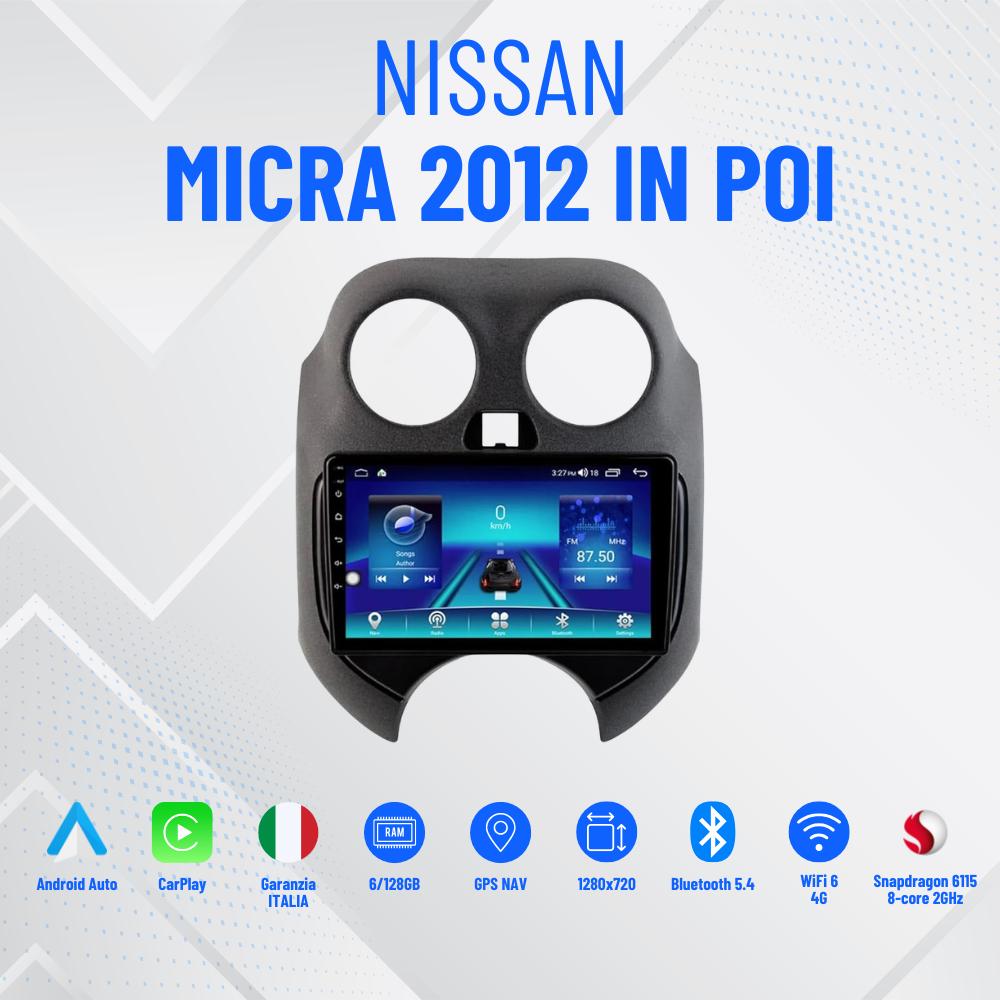 Nissan micra 2012 in poi / 9” Pollici - Mascherina Inclusa - Autoradio 2 Din Android Auto + CarPlay / Stereo Touch  | Navigatore GPS + Bluetooth + Wifi
