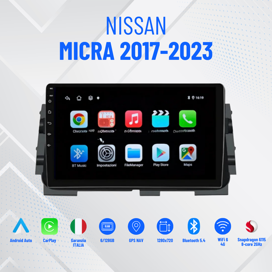 Nissan micra 2017-2023 | 9 Pollici - Mascherina Inclusa - Autoradio 2 Din Android Auto + Carplay / Stereo Touch 8/256GB | Navigatore GPS + Bluetooth + Wifi