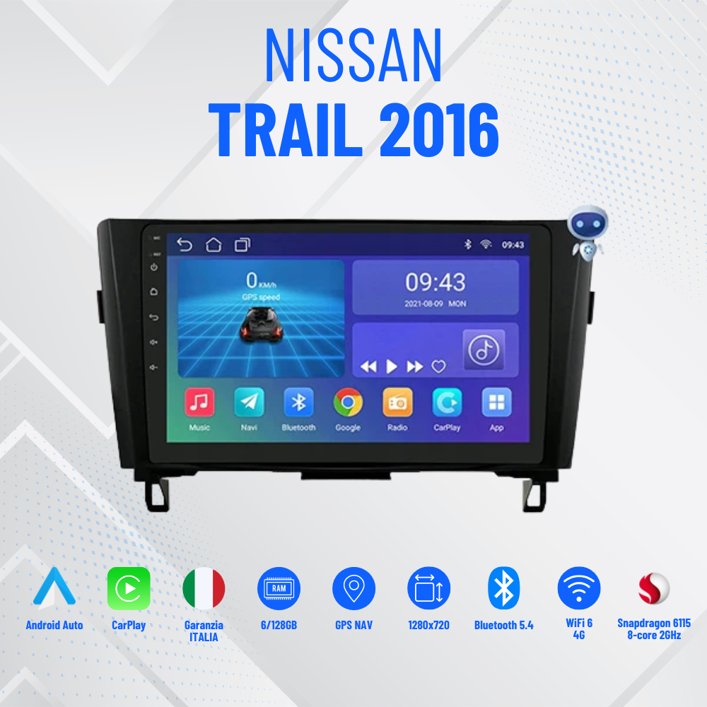 Nissan trail 2016| 9 Pollici - Mascherina Inclusa - Autoradio 2 Din Android Auto + Carplay / Stereo Touch 4/64GB | Navigatore GPS + Bluetooth + Wifi