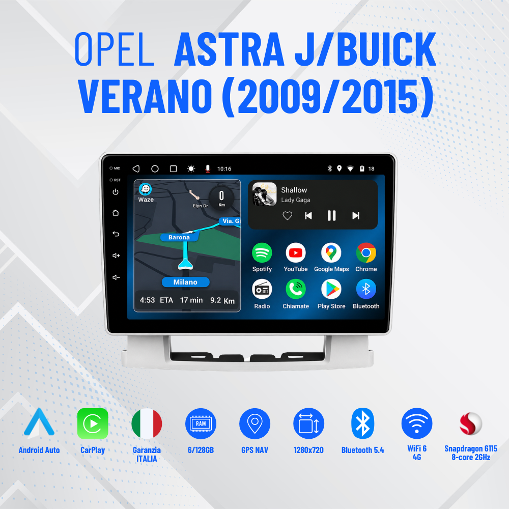 Opel Astra J/Buick Verano (2009/2015) - 9 pollici - Mascherina Inclusa - Autoradio 2 Din Android auto + Carplay | 4/64gb - Stereo Touch Navigatore Gps + Bluetooth + Wifi