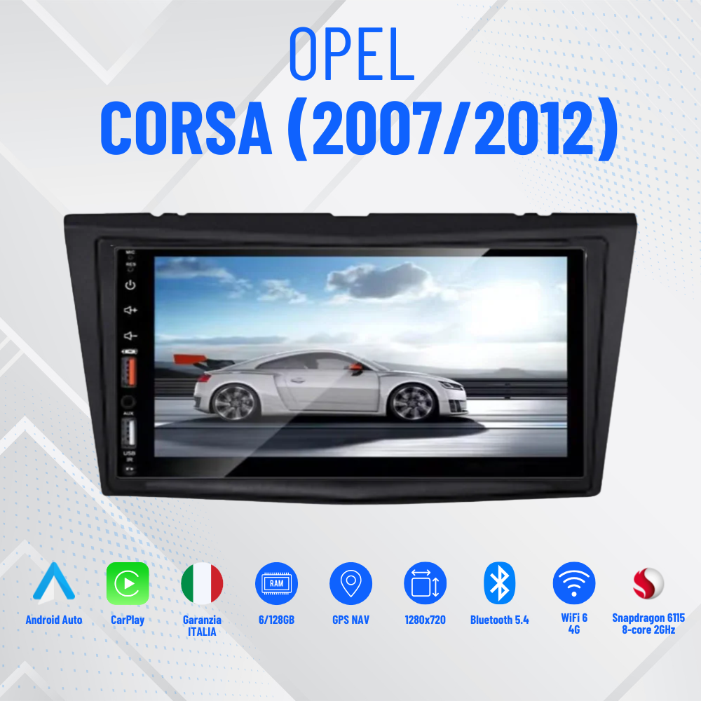 Opel Corsa  (2007/2012) | 7 pollici - Mascherina inclusa Autoradio 2 Din Android auto + Carplay / Stereo Touch 2/64gb - 4/64GB | USB + navigatore GPS + Bluetooth + Wifi