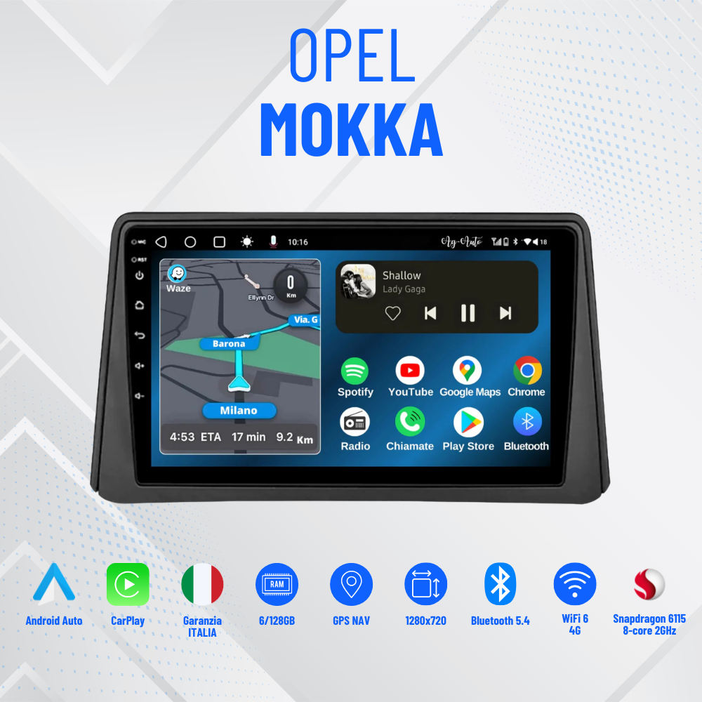 Opel Mokka  | 9 pollici | Mascherina Inclusa - Autoradio 2 Din Android auto + Carplay 8-256 Giga
