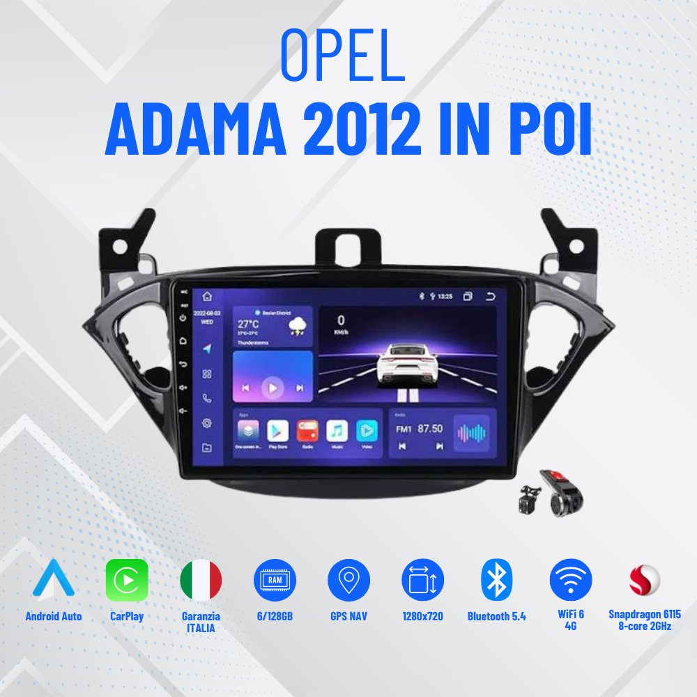 Opel adama 2012 in poi / 9” Pollici - Mascherina Inclusa - Autoradio 2 Din Android Auto + CarPlay / Stereo Touch  | Navigatore GPS + Bluetooth + Wifi