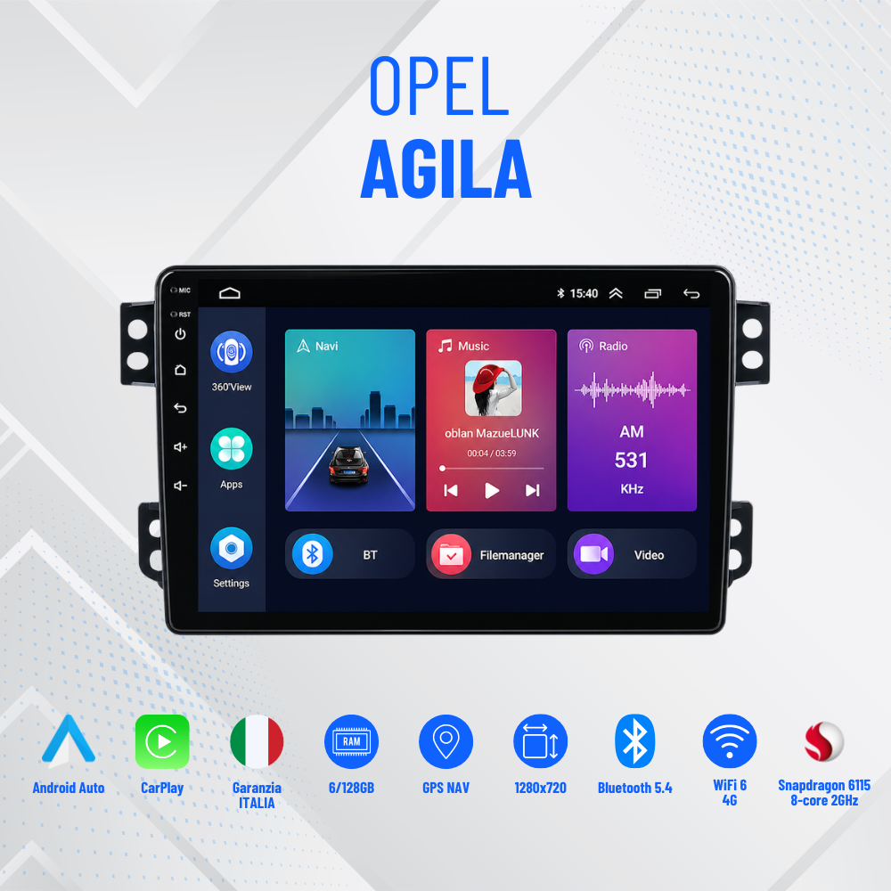 Opel agila  AUTORADIO 9”NAVIGATORE ANDROID 13- 4GB RAM 64GB ROM IPS DSP CARPLAY