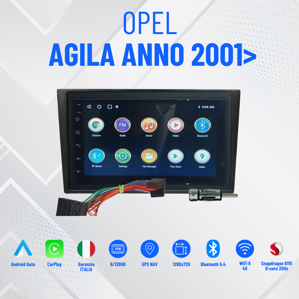 Opel agila anno 2001> /7” Pollici - Mascherina Inclusa - Autoradio 2 Din Android Auto + Carplay / Stereo Touch  | Navigatore GPS + Bluetooth + Wifi Ventola raffreddamento