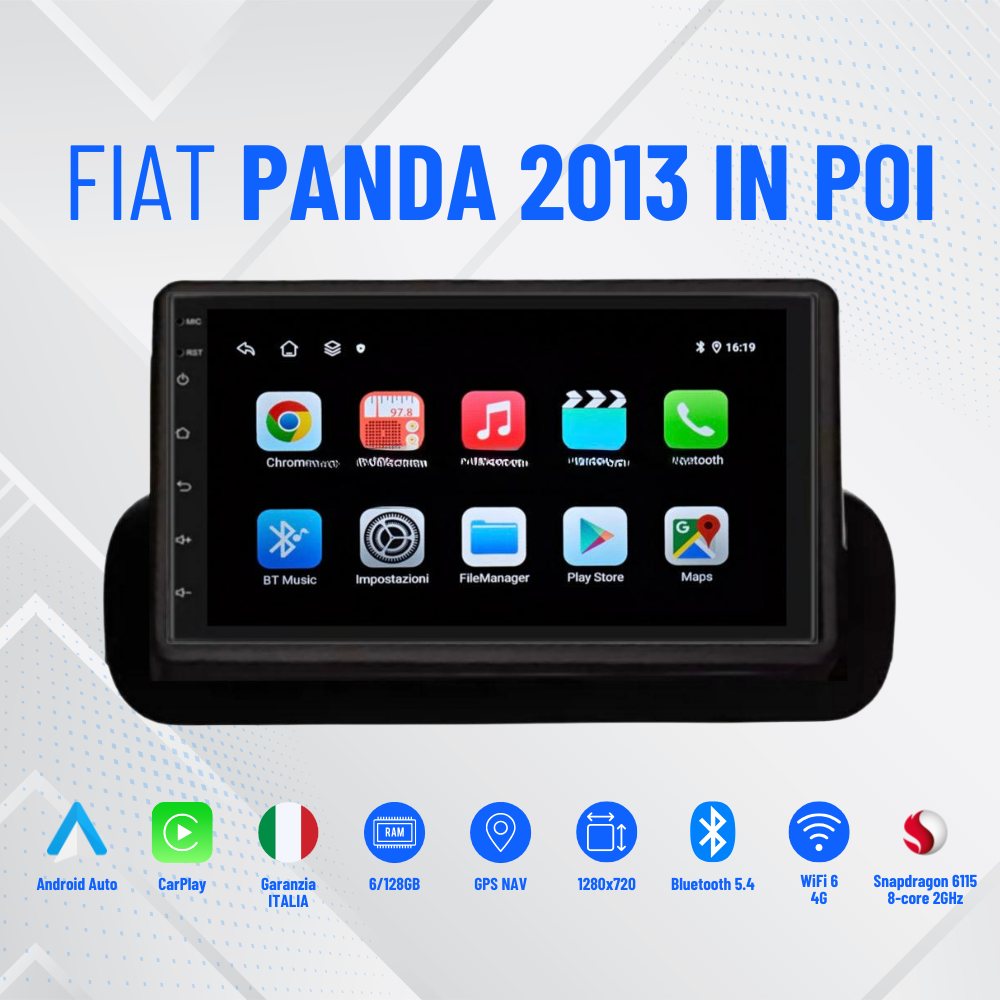 Panda 2013 in poi  | 7”Pollici - Mascherina Inclusa - Autoradio 2 Din Android Auto + Carplay / Mk3 Stereo Touch 2/64gb | Navigatore GPS + Bluetooth + Wifi