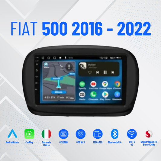 Per Fiat 500 2016-2022 Carplay Android 13.0 con 4-64 GB Autoradio GPS NAVIGATORE SATELLITARE FM SWC Radio