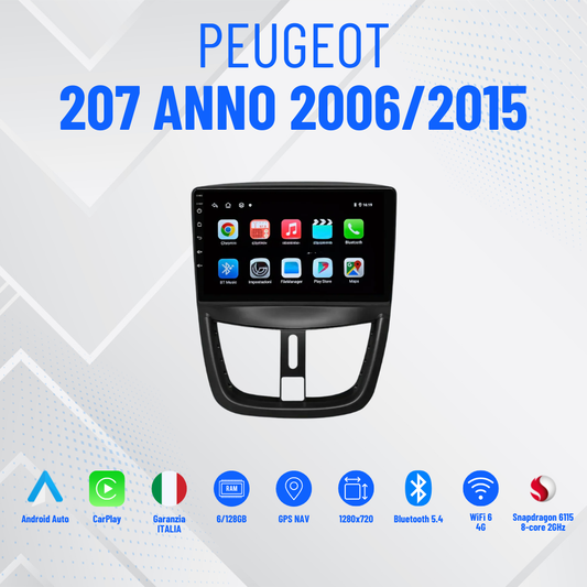 Peugeot 207 anno 2006/2015/ 9” Pollici - Mascherina Inclusa - Autoradio 2 Din Android Auto + Carplay / Stereo Touch 8/256GB | Navigatore GPS + Bluetooth + Wifi
