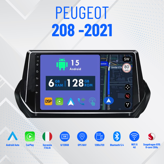 Peugeot 208 -2021| 9”pollici - Mascherina inclusa Autoradio 2 Din Android auto + Carplay / Android auto Stereo Touch 4/64gb | Navigatore GPS + Bluetooth + Wifi + centrlina canbas per recupero dei comandi al volante + retrocamera