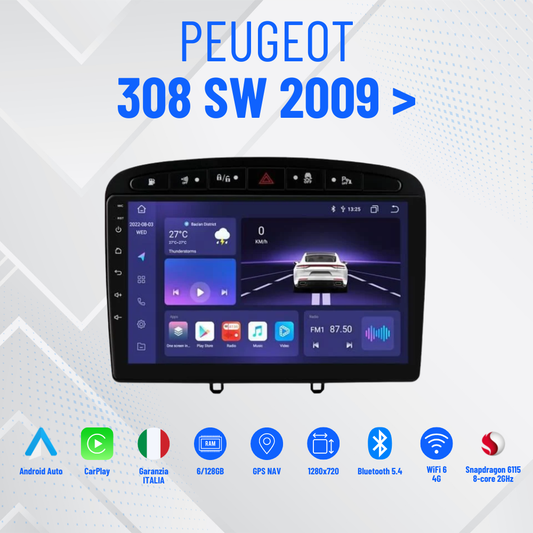 Peugeot 308 sw 2009 > schermo 9”  4-64GB CarPlay+Android auto Wi-Fi -Bluetooth - Mascherina Inclusa - Autoradio 2 Din Carplay / Stereo Touch  | Navigatore GPS + Bluetooth + Wifi