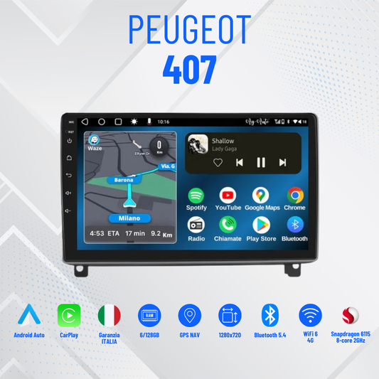Peugeot 407 (2004-2011) | 9 pollici - Mascherina inclusa Autoradio 2 Din Android auto + Carplay / Stereo Touch  - 4/64gb | Navigatore GPS + Bluetooth + Wifi