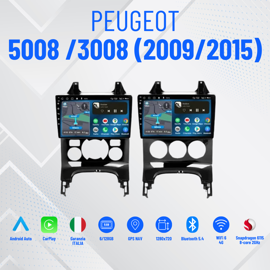 Peugeot 5008 /3008 (2009/2015) | 9 pollici - 2 Modelli Mascherina inclusi - Autoradio 2 Din Android auto + Carplay / Stereo Touch 4+64GB | Navigatore GPS + Bluetooth + Wifi