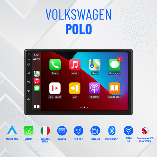 Polo | 7” pollici - 4-64GB MASCHERINA INCLUSA Autoradio 2 Din Android auto + Carplay Stereo Touch | Navigatore GPS + Bluetooth + Wifi