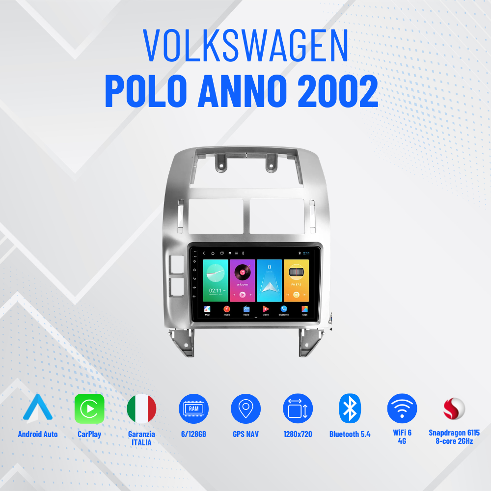 Polo anno 2002 | 9” Pollici - Mascherina Inclusa - Autoradio 2 Din Android Auto + Carplay / Stereo Touch  | Navigatore GPS + Bluetooth + Wifi