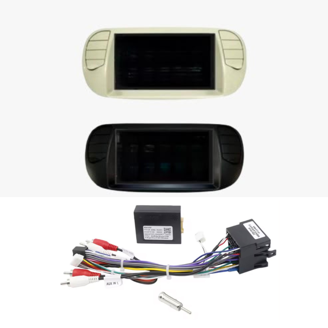 Adattatore Autoradio Cornice Stereo per Fiat 500 2008> con Kit Fissaggio - Grigio schermo 7''-Comandi al volante
