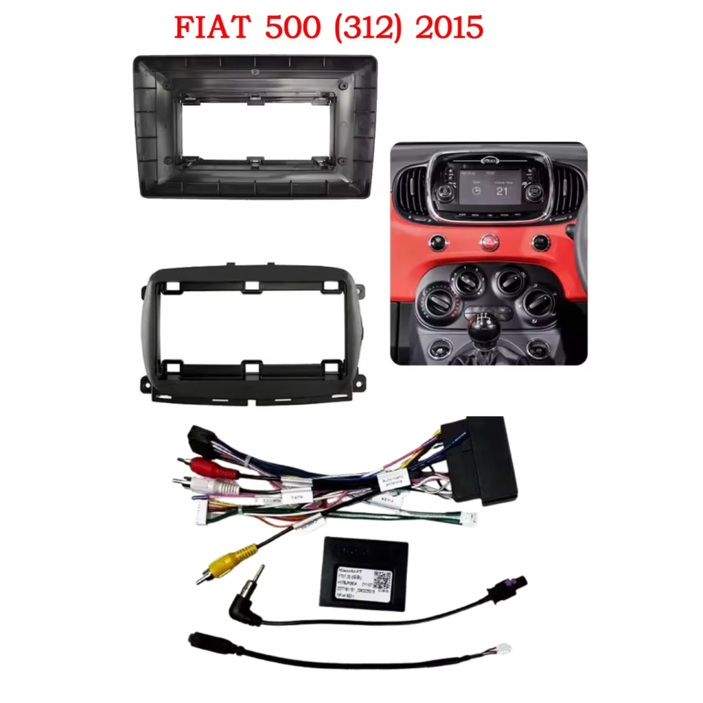 Adattatore Autoradio Cornice Stereo per Fiat 500S 2015> con Kit Fissaggio - Grigio schermo 9''-Comandi al volante