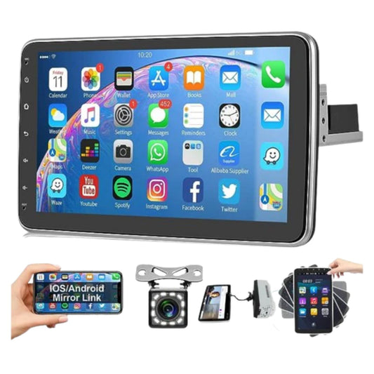 AUTORADIO 1Din 10"Pollici ESTRAIBILE, GPS, Navigatore, CARPLAY + ANDROID AUTO 4-64GB